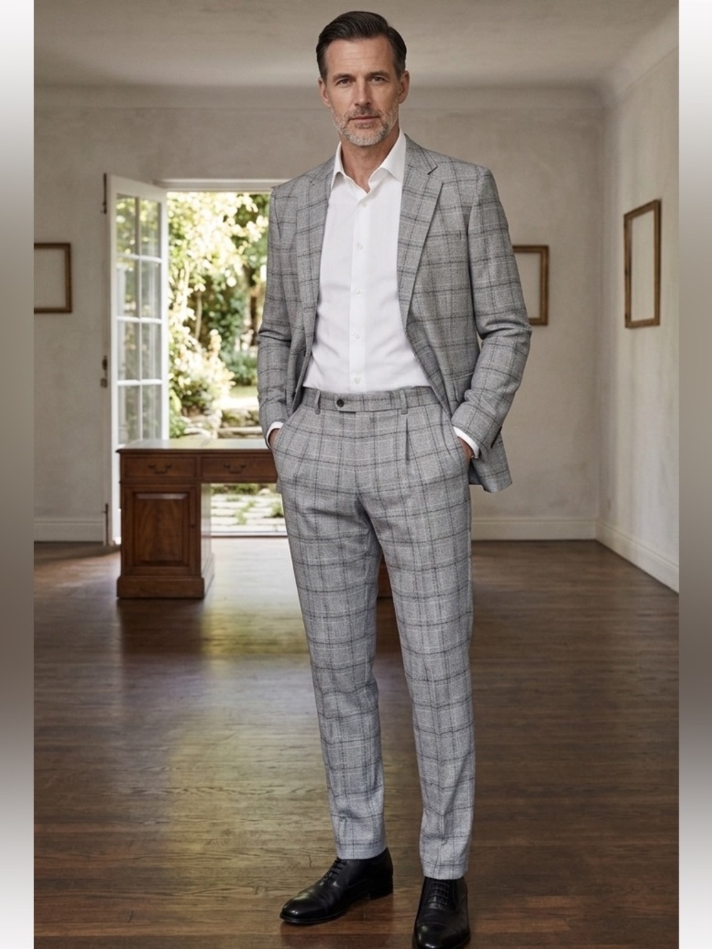 Mens Gray Plaid Blazer and Trousers